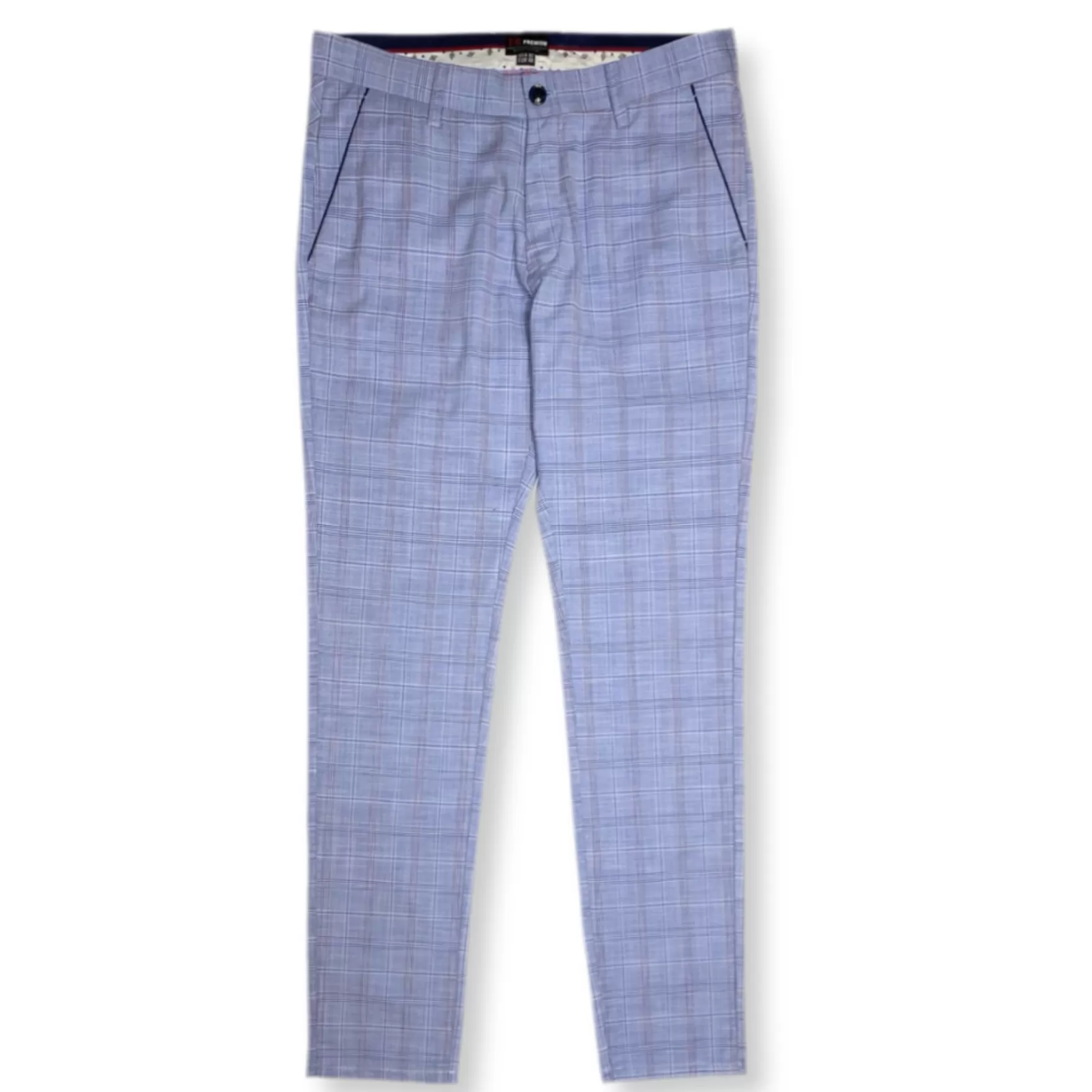 New Edition Fashion Pants-Remi Slim Fit Plaid Pants Light Blue