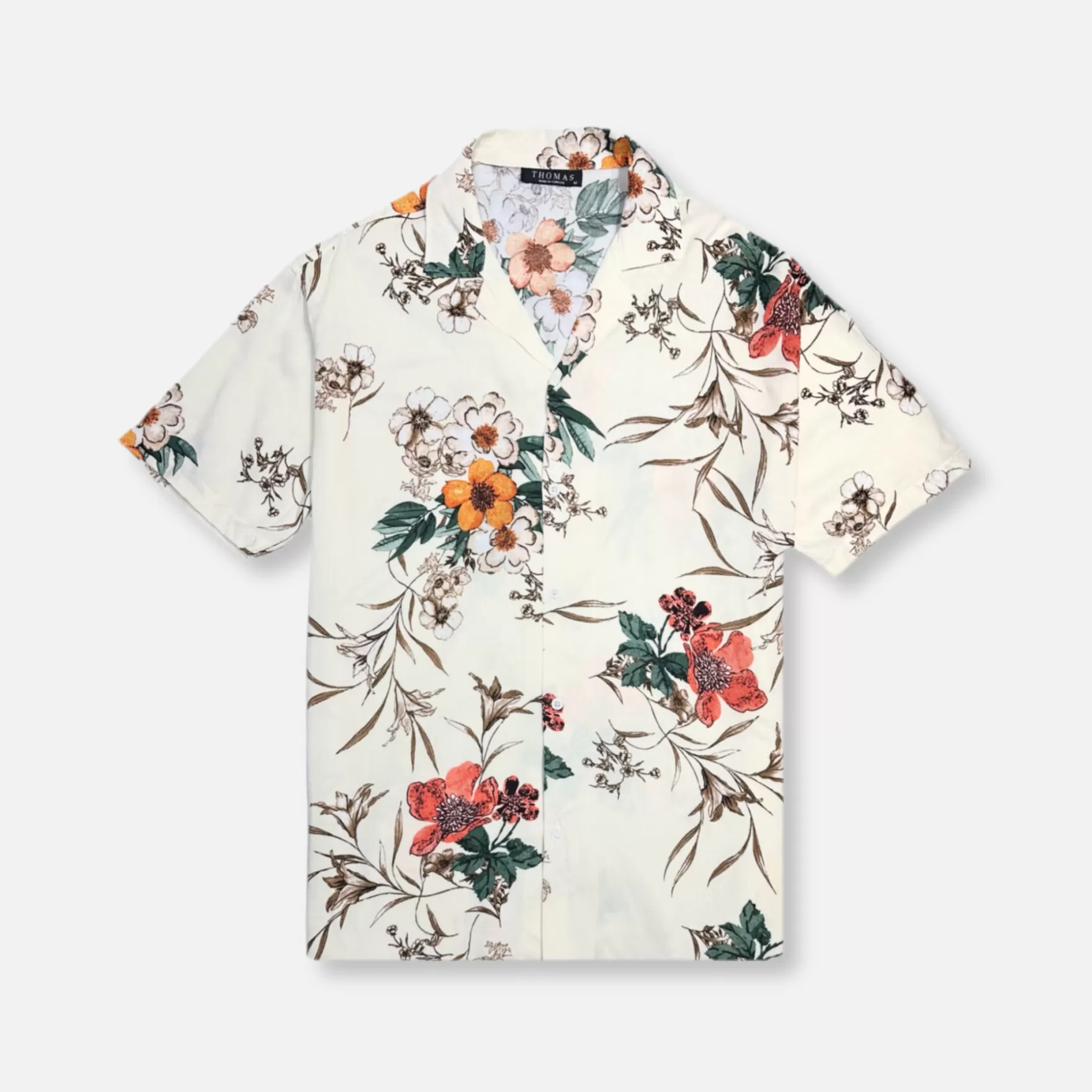 New Edition Fashion Button Downs-Tandon Tropical Resort Revere Collar Shirt Ecru