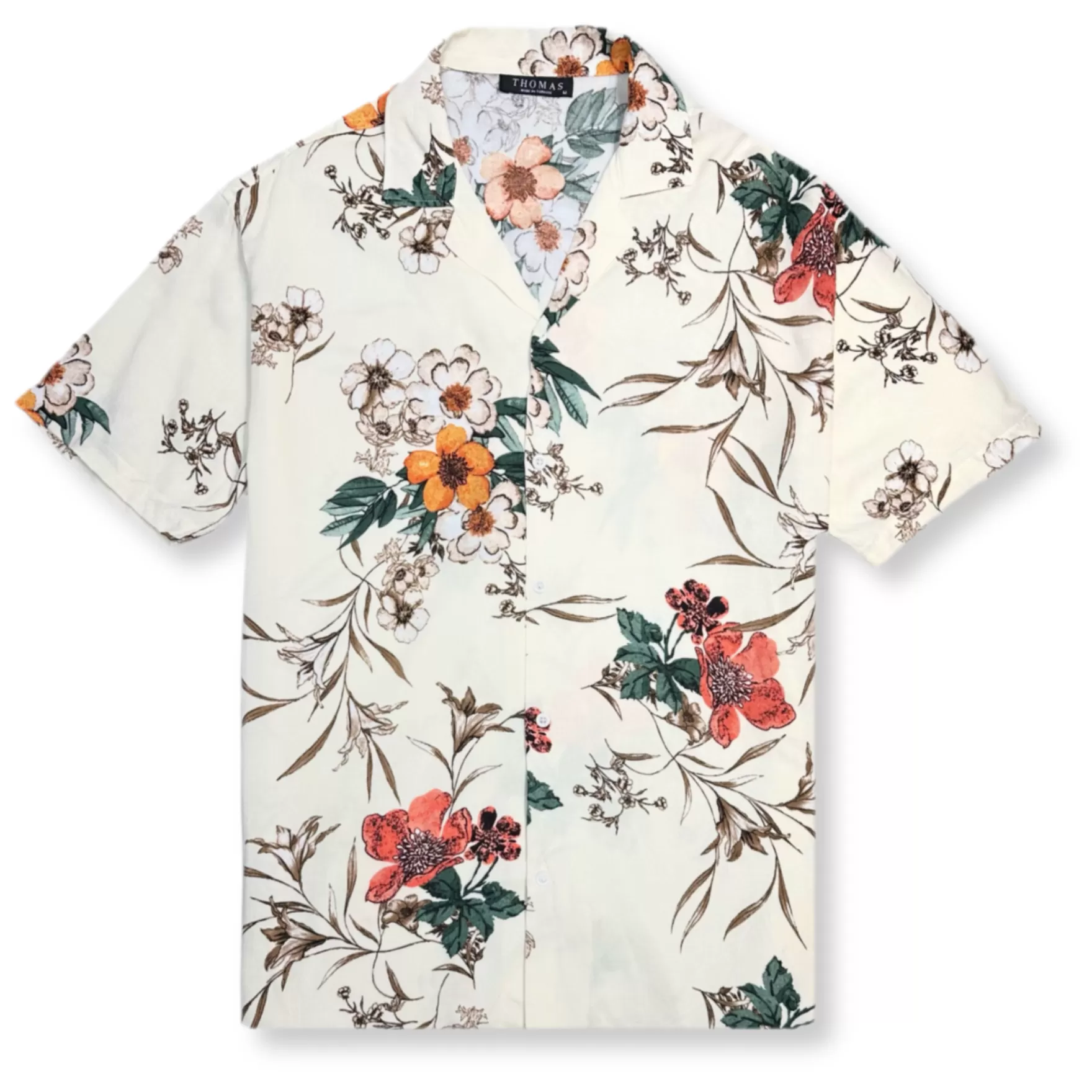 New Edition Fashion Button Downs-Tandon Tropical Resort Revere Collar Shirt Ecru