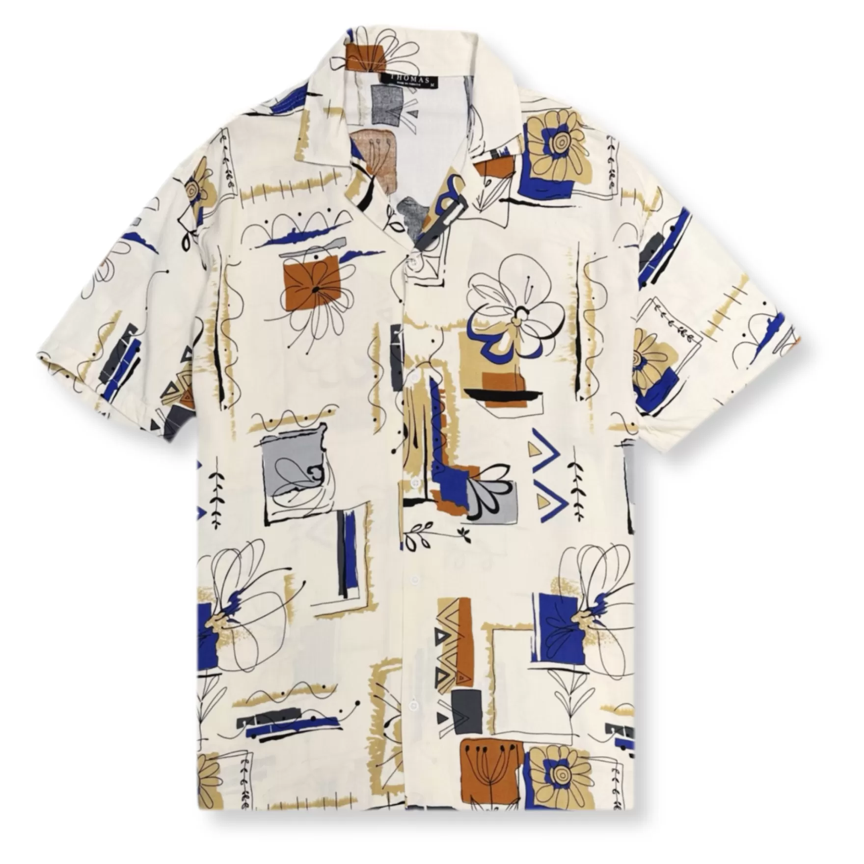 New Edition Fashion Button Downs-Tanke Tropical Resort Revere Collar Shirt Ecru