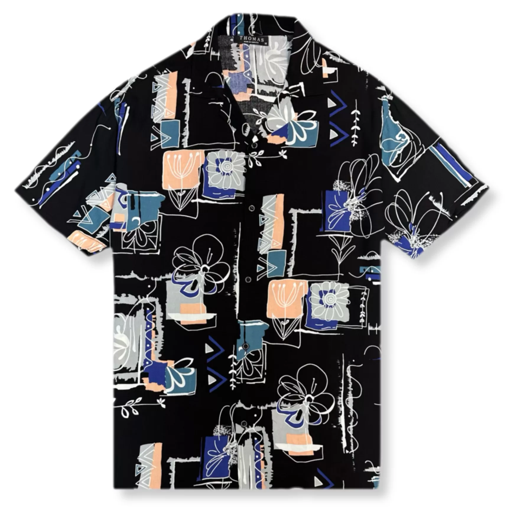 New Edition Fashion Button Downs-Tanke Tropical Resort Revere Collar Shirt Black