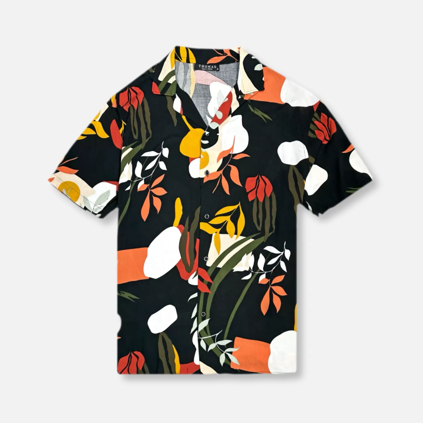 New Edition Fashion Button Downs-Tanner Tropical Resort Revere Collar Shirt Black