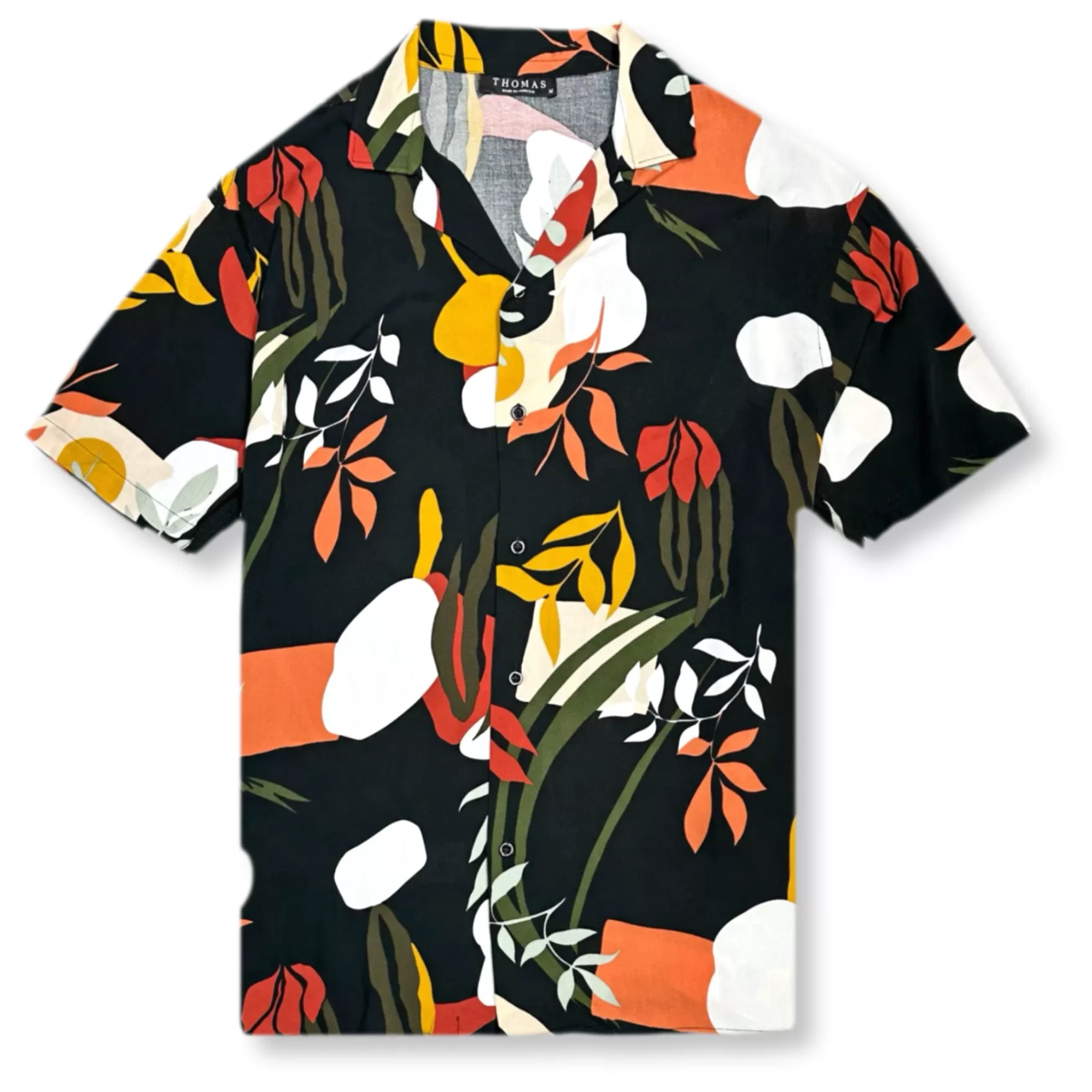 New Edition Fashion Button Downs-Tanner Tropical Resort Revere Collar Shirt Black