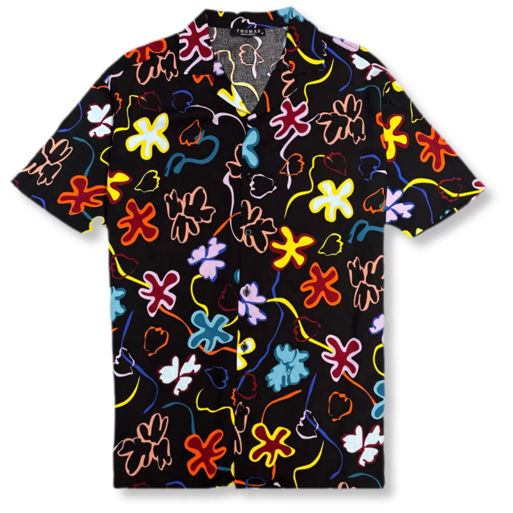 New Edition Fashion Button Downs-Teague Tropical Resort Revere Collar Shirt Black