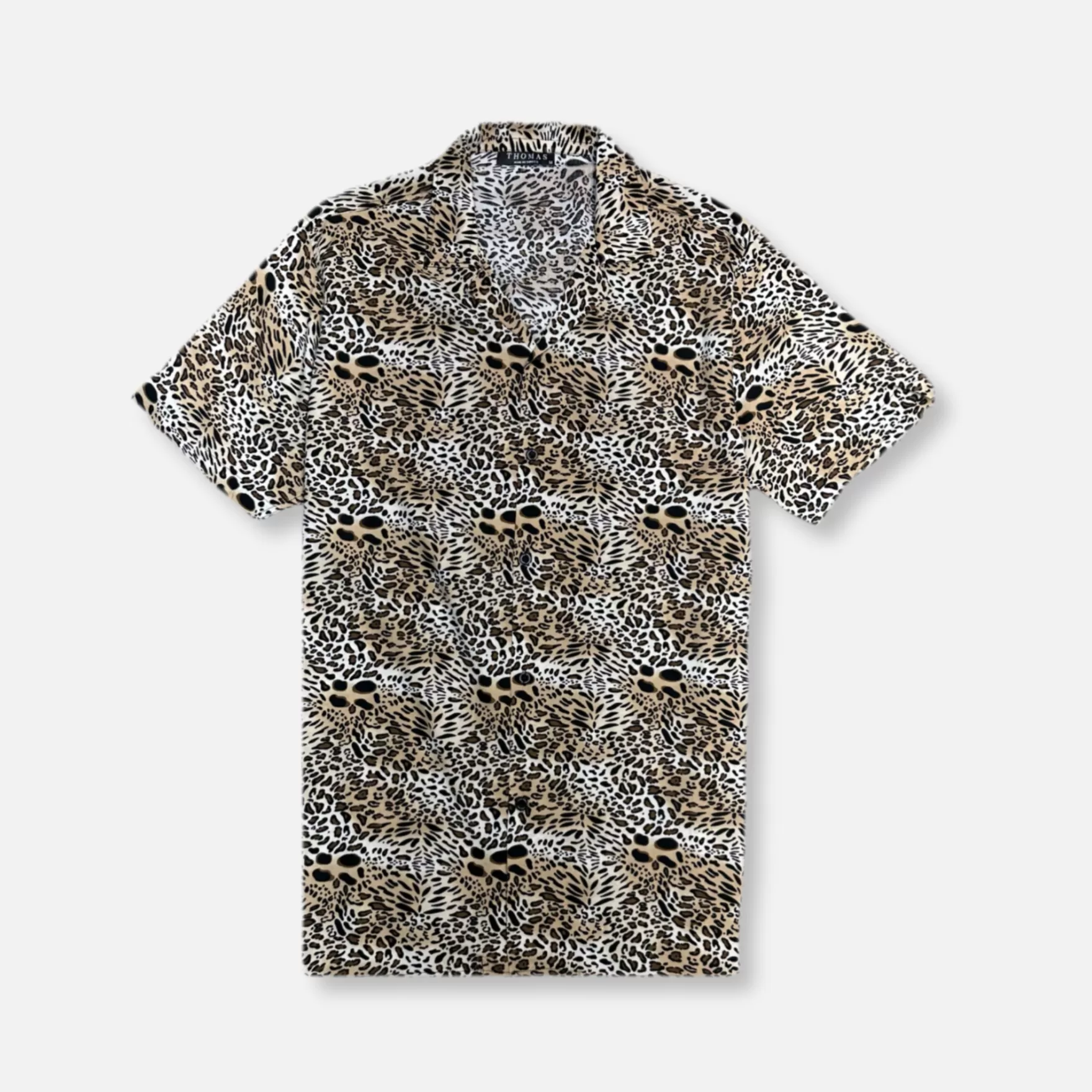 New Edition Fashion Button Downs-Telesco Tropical Resort Revere Collar Shirt Leopard