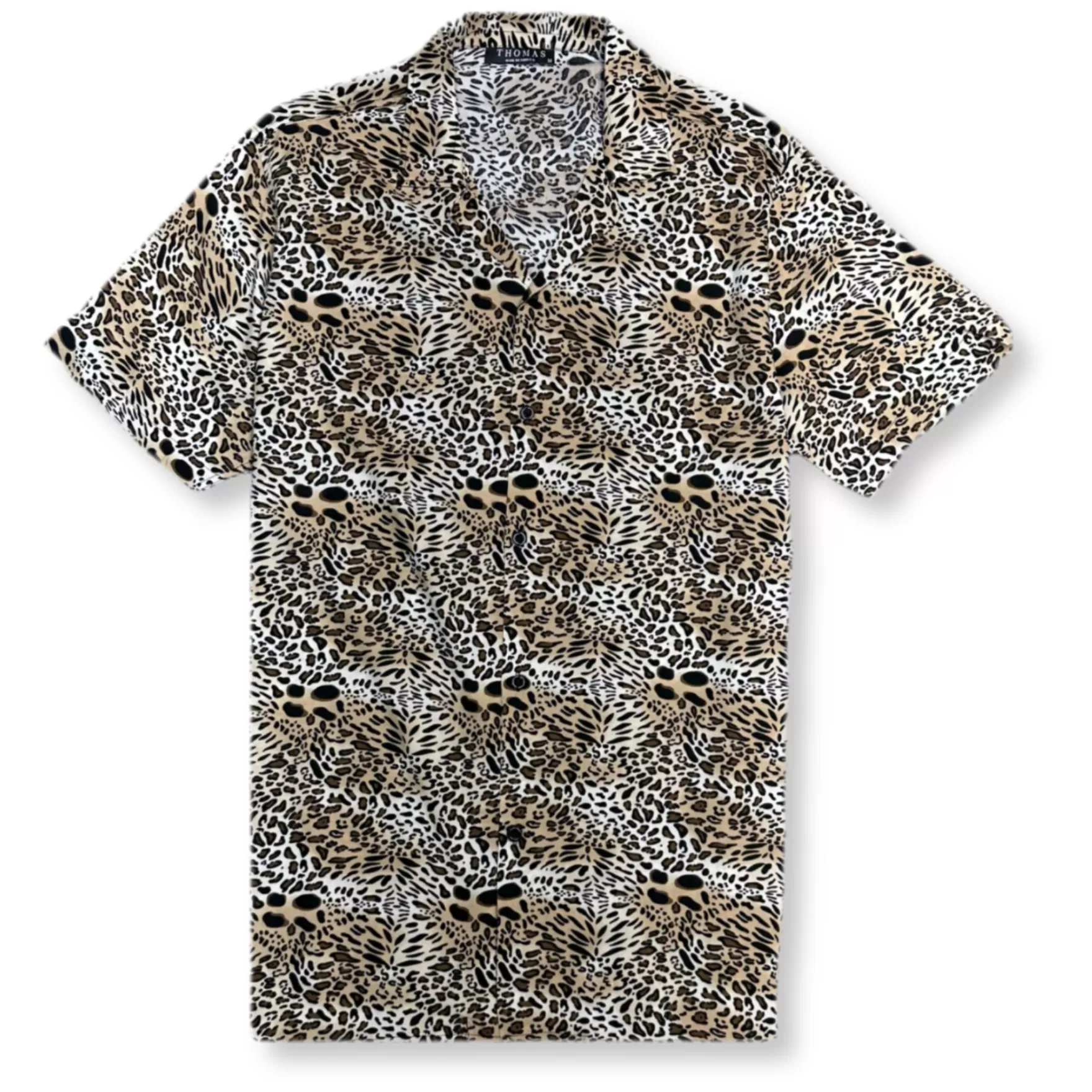 New Edition Fashion Button Downs-Telesco Tropical Resort Revere Collar Shirt Leopard