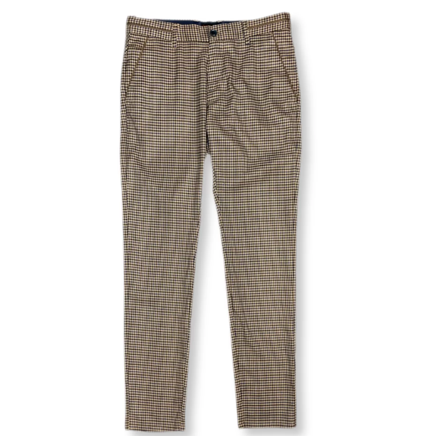 New Edition Fashion Pants-Tessaro Slim Fit Plaid Pants Beige