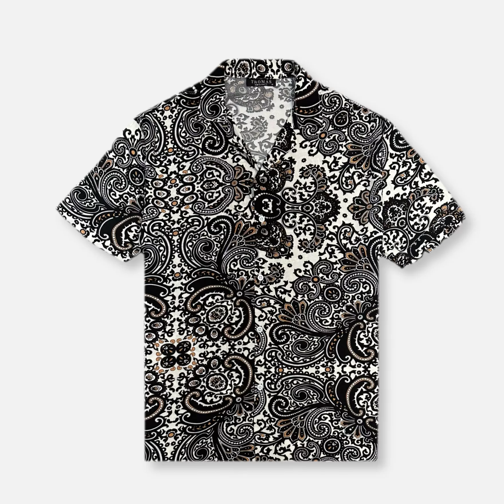 New Edition Fashion Button Downs-Thanos Tropical Revere Collar Shirt Black