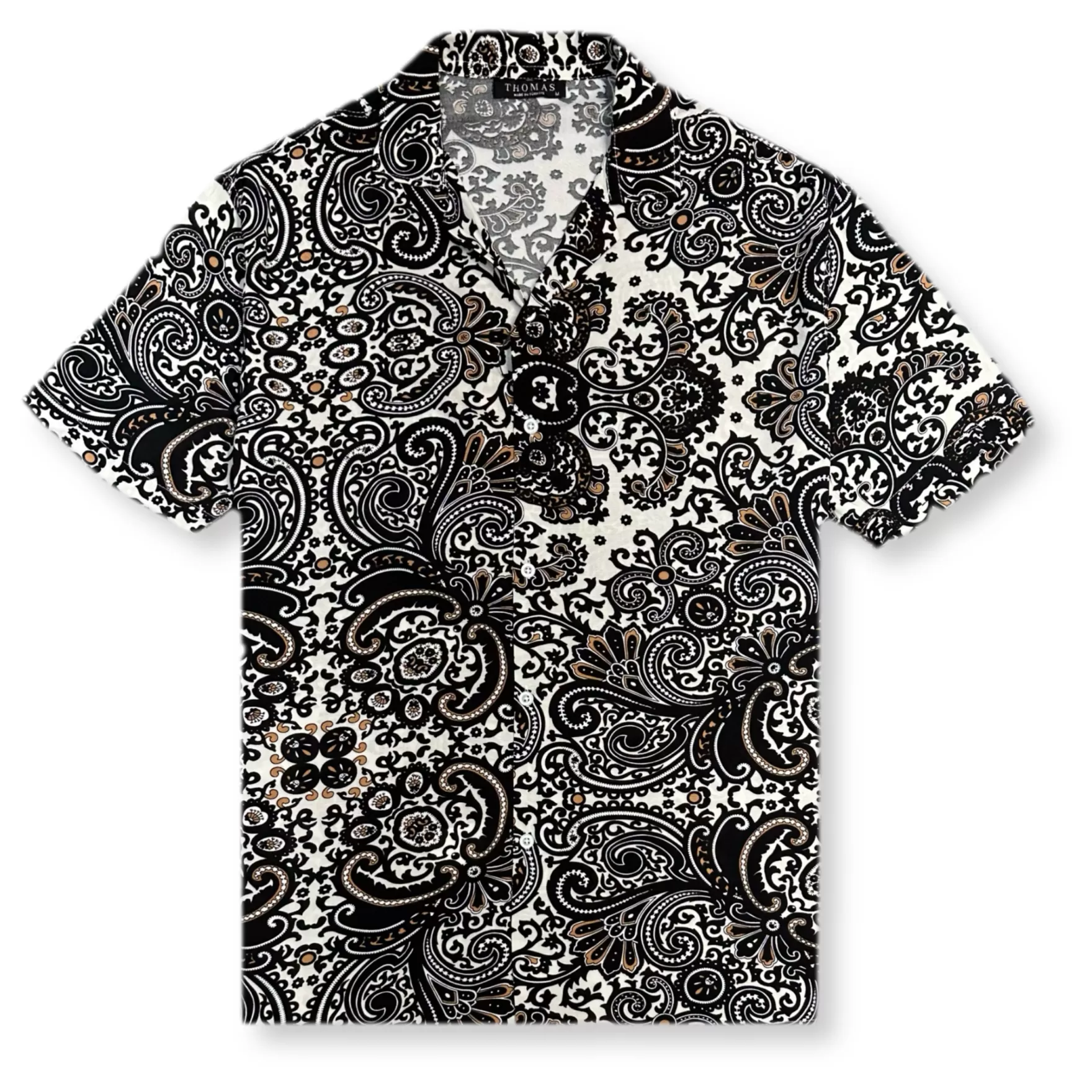 New Edition Fashion Button Downs-Thanos Tropical Revere Collar Shirt Black