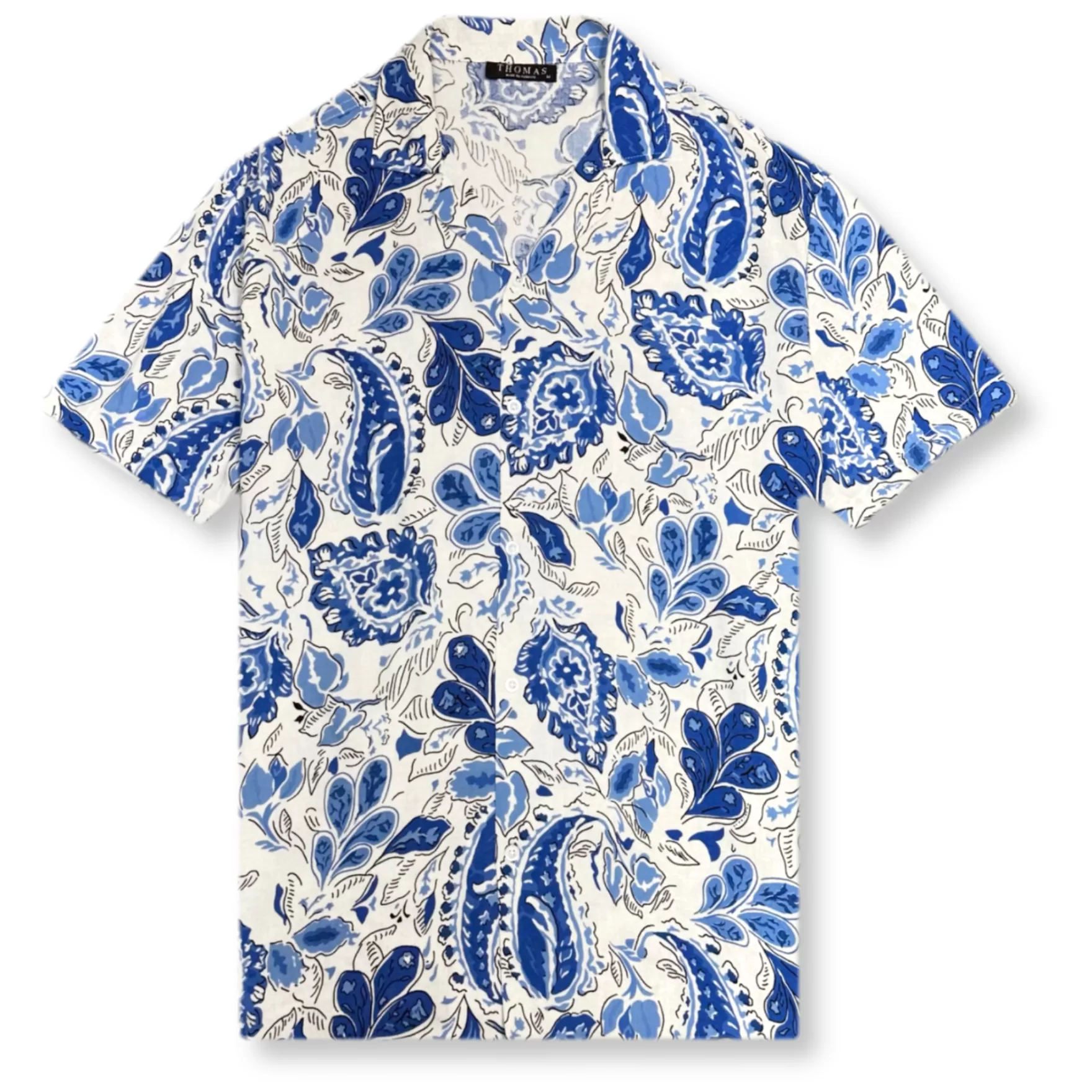 New Edition Fashion Button Downs-Theo Tropical Revere Collar Shirt Blue