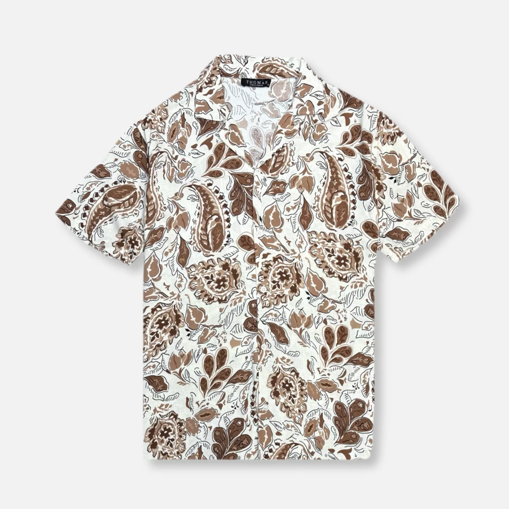 New Edition Fashion Button Downs-Theo Tropical Revere Collar Shirt Brown