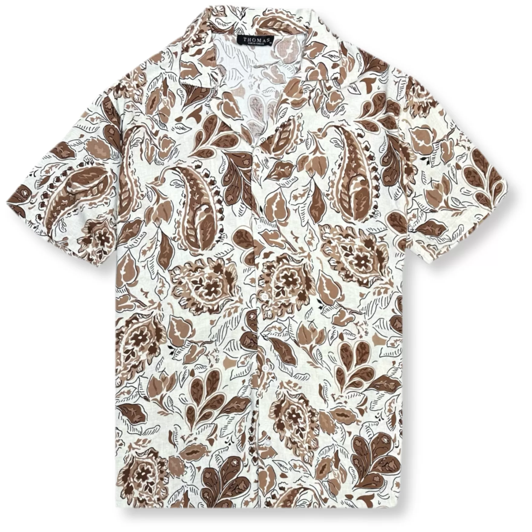 New Edition Fashion Button Downs-Theo Tropical Revere Collar Shirt Brown