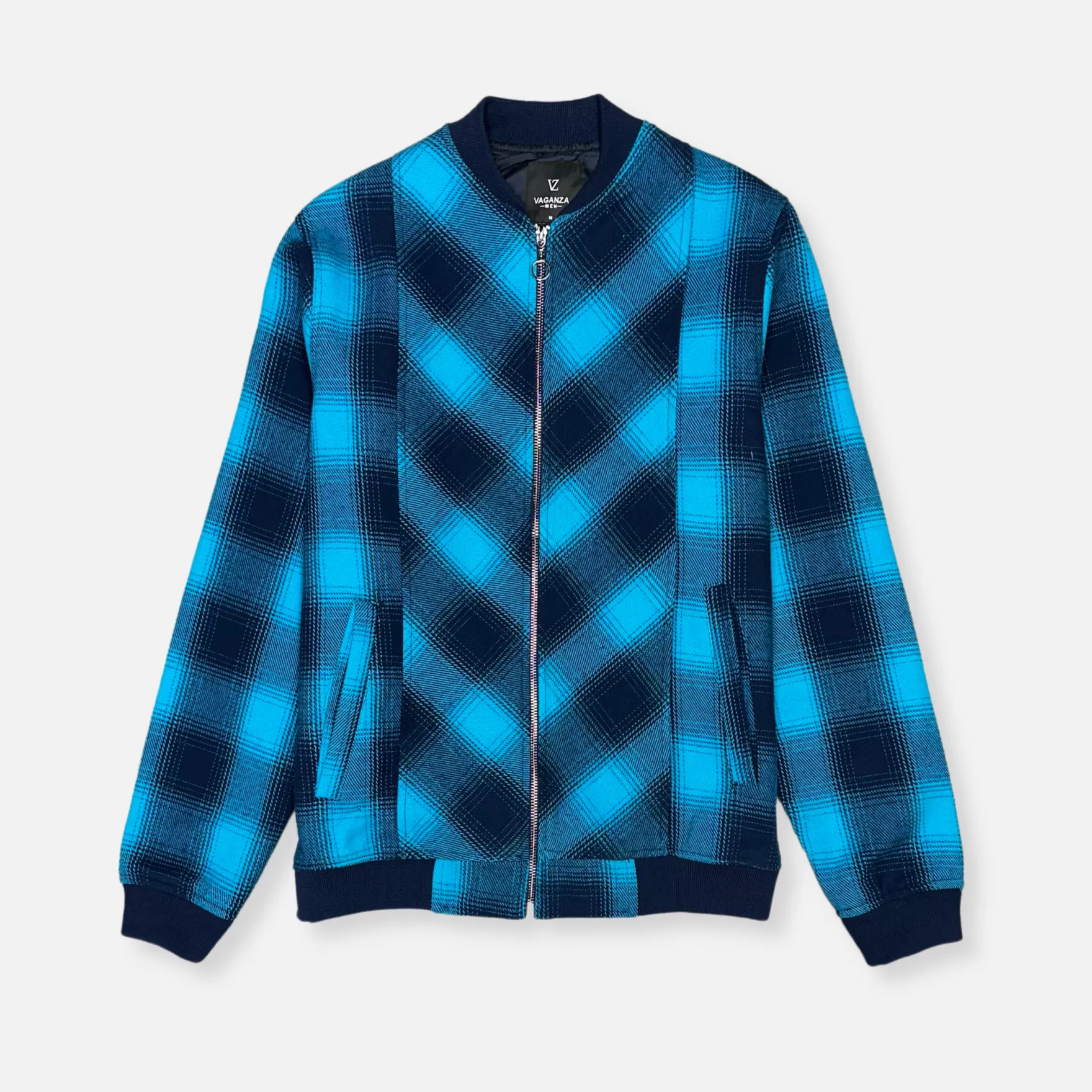 New Edition Fashion Coats & Outerwear-Vannes Plaid Baseball Jacket Aqua