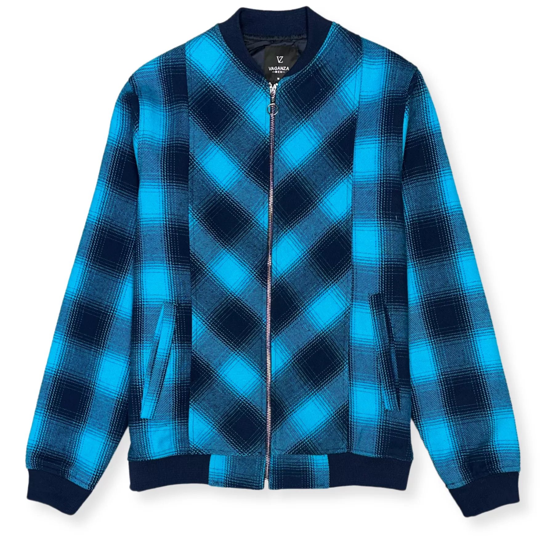 New Edition Fashion Coats & Outerwear-Vannes Plaid Baseball Jacket Aqua