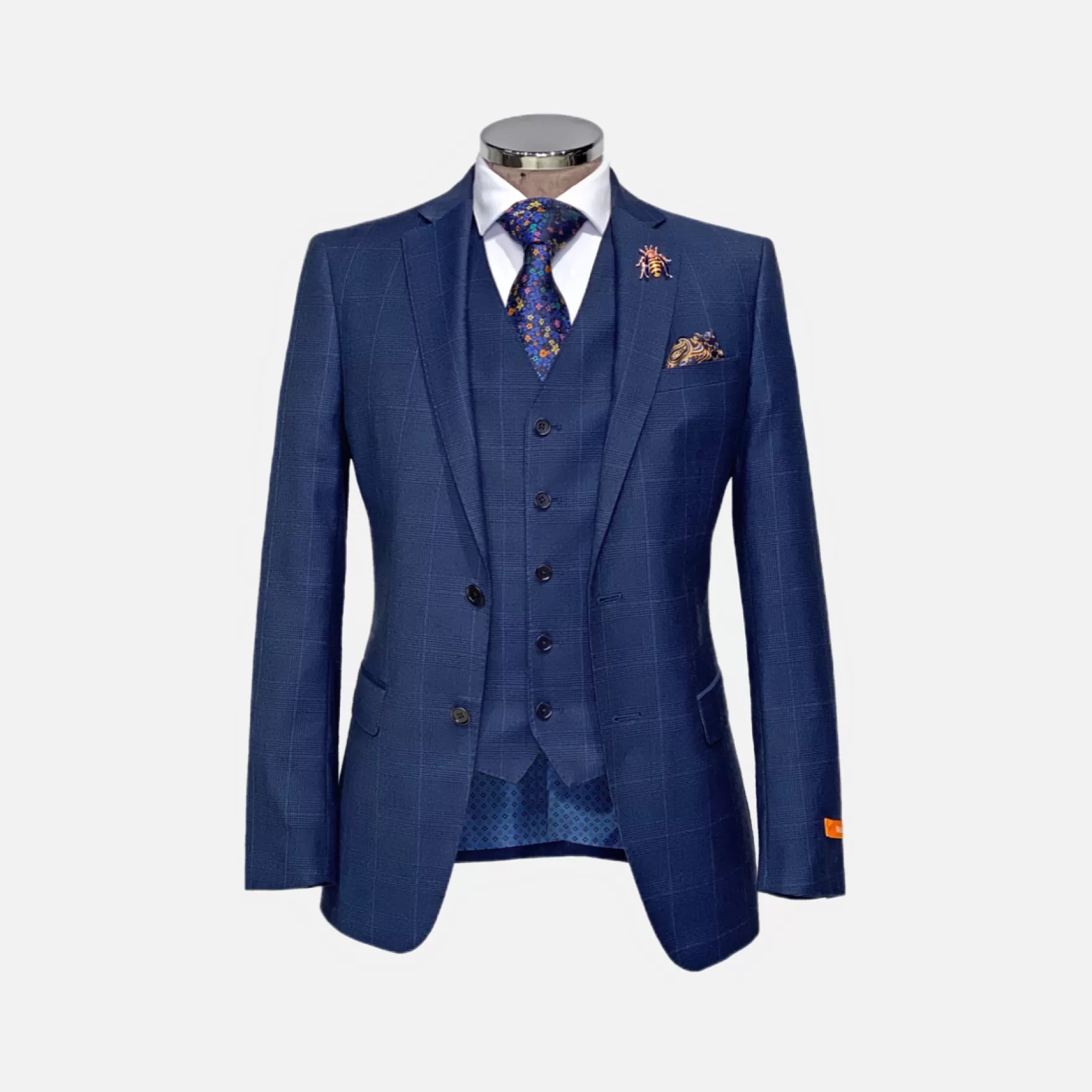 New Edition Fashion Suits-Varg Plaid Vested Suit Navy