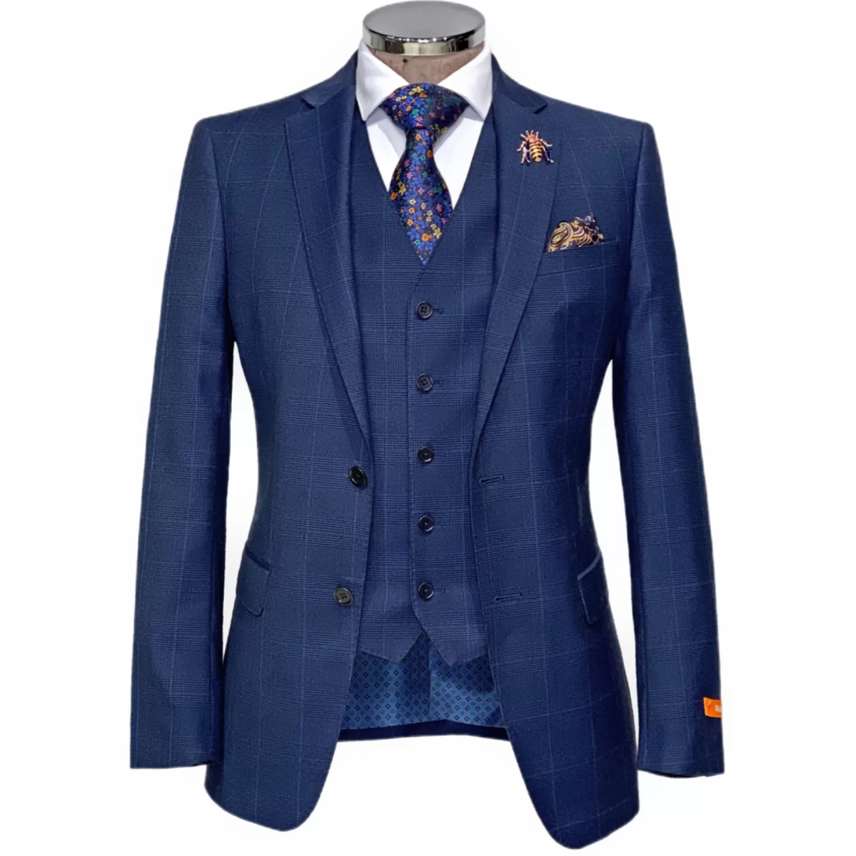 New Edition Fashion Suits-Varg Plaid Vested Suit Navy