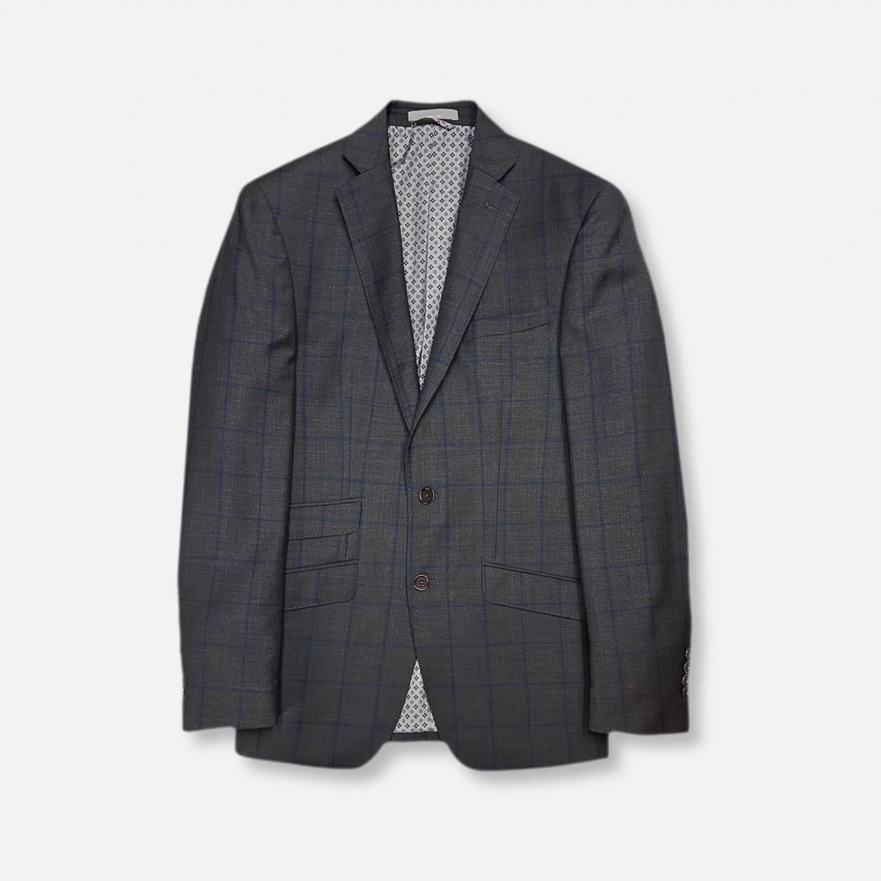 New Edition Fashion Suits-Vedrillo Windowpane Vested Suit Grey