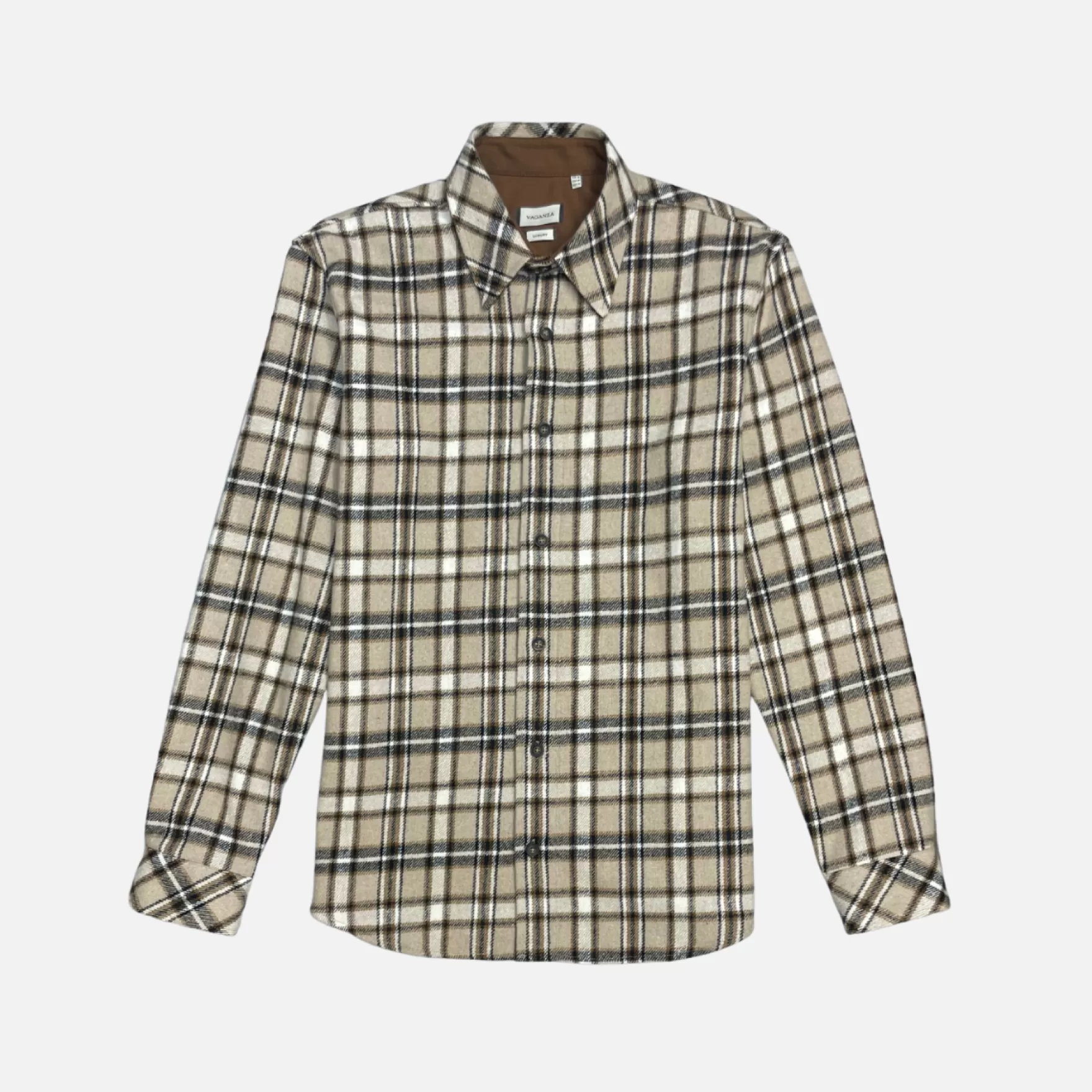 New Edition Fashion Button Downs-Venturo Plaid Flannel Shirt Beige