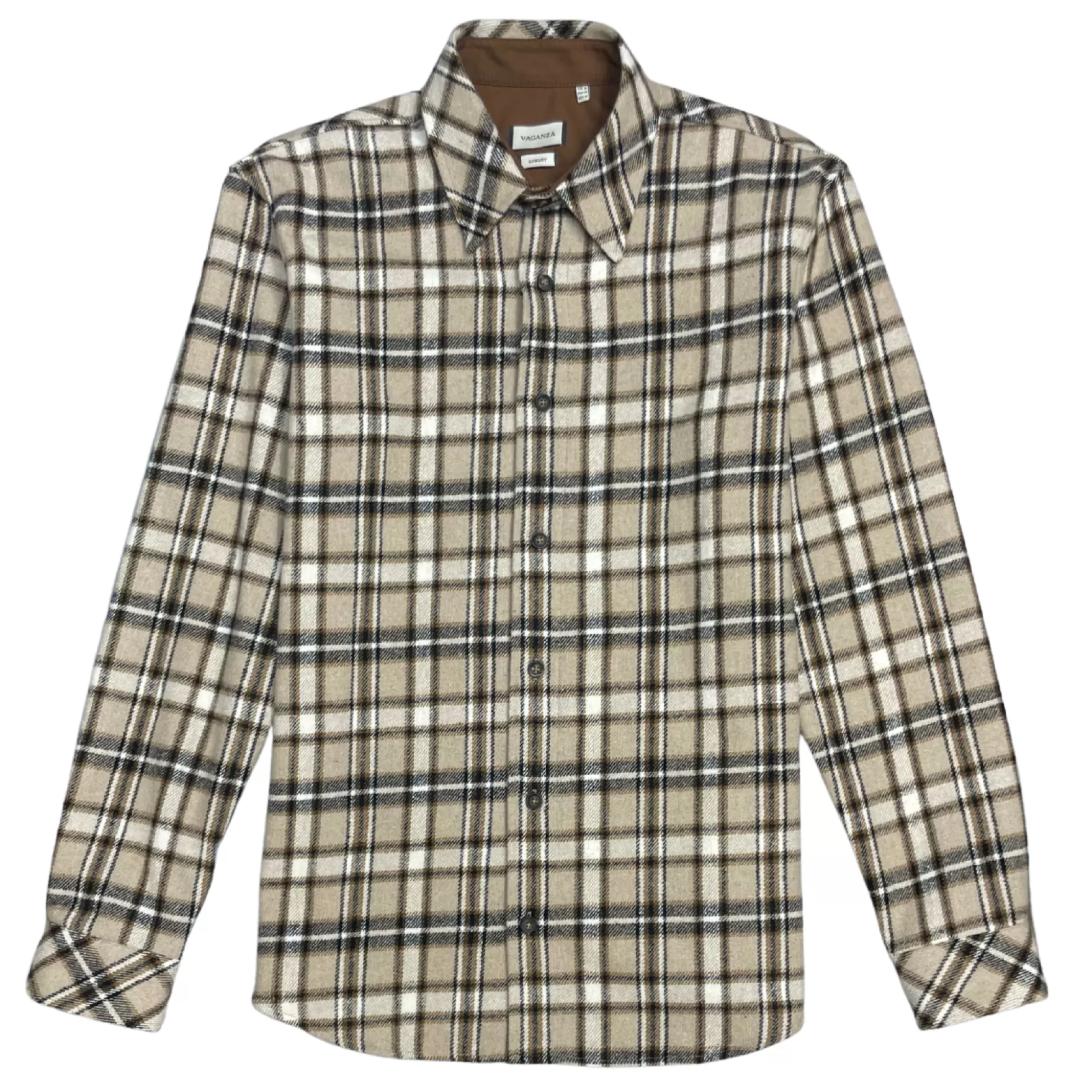 New Edition Fashion Button Downs-Venturo Plaid Flannel Shirt Beige