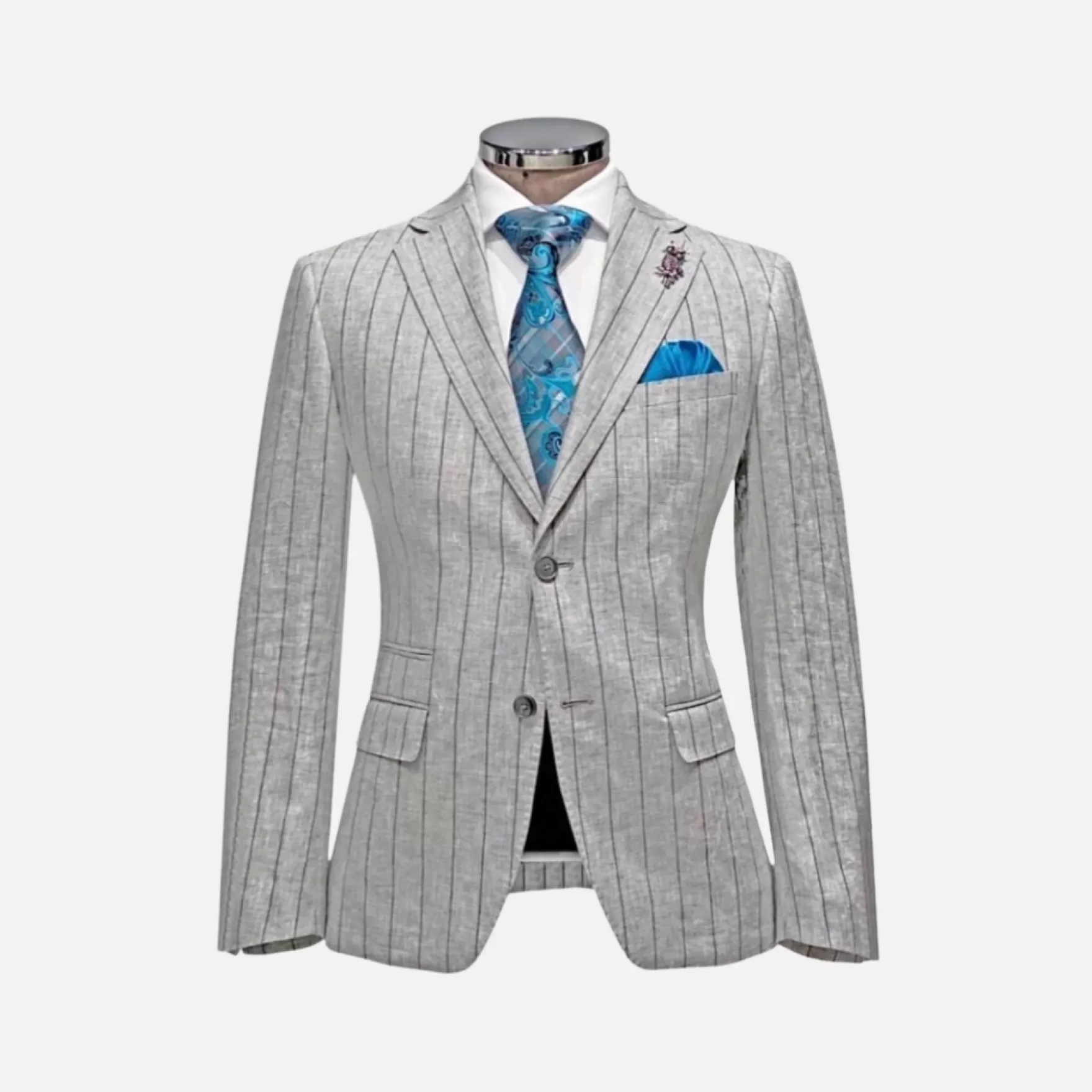 New Edition Fashion Suits-Veritable Pencil Stripe Suit Light Grey