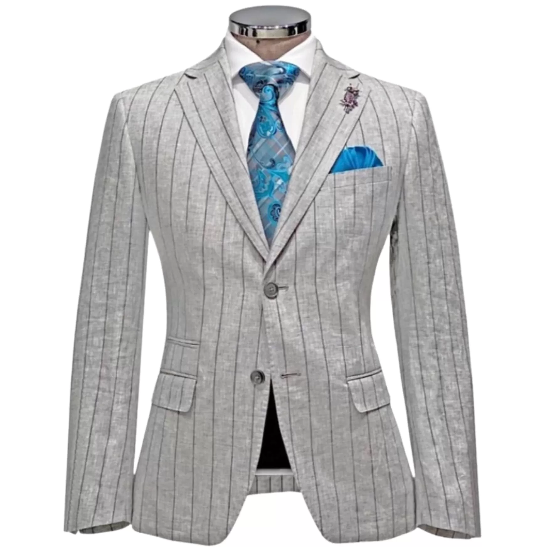 New Edition Fashion Suits-Veritable Pencil Stripe Suit Light Grey