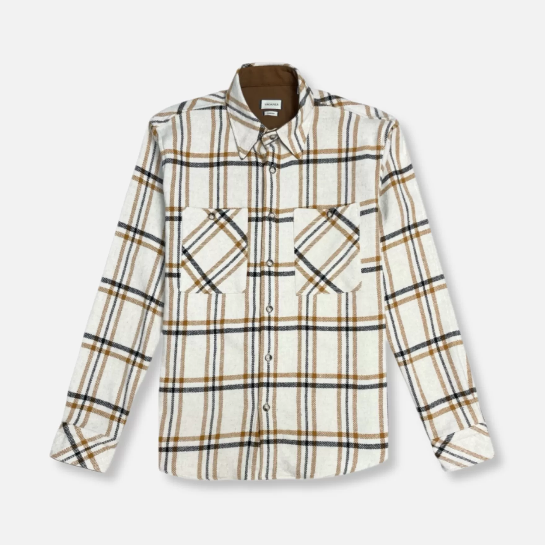 New Edition Fashion Button Downs-Vidal Plaid Flannel Shirt Beige