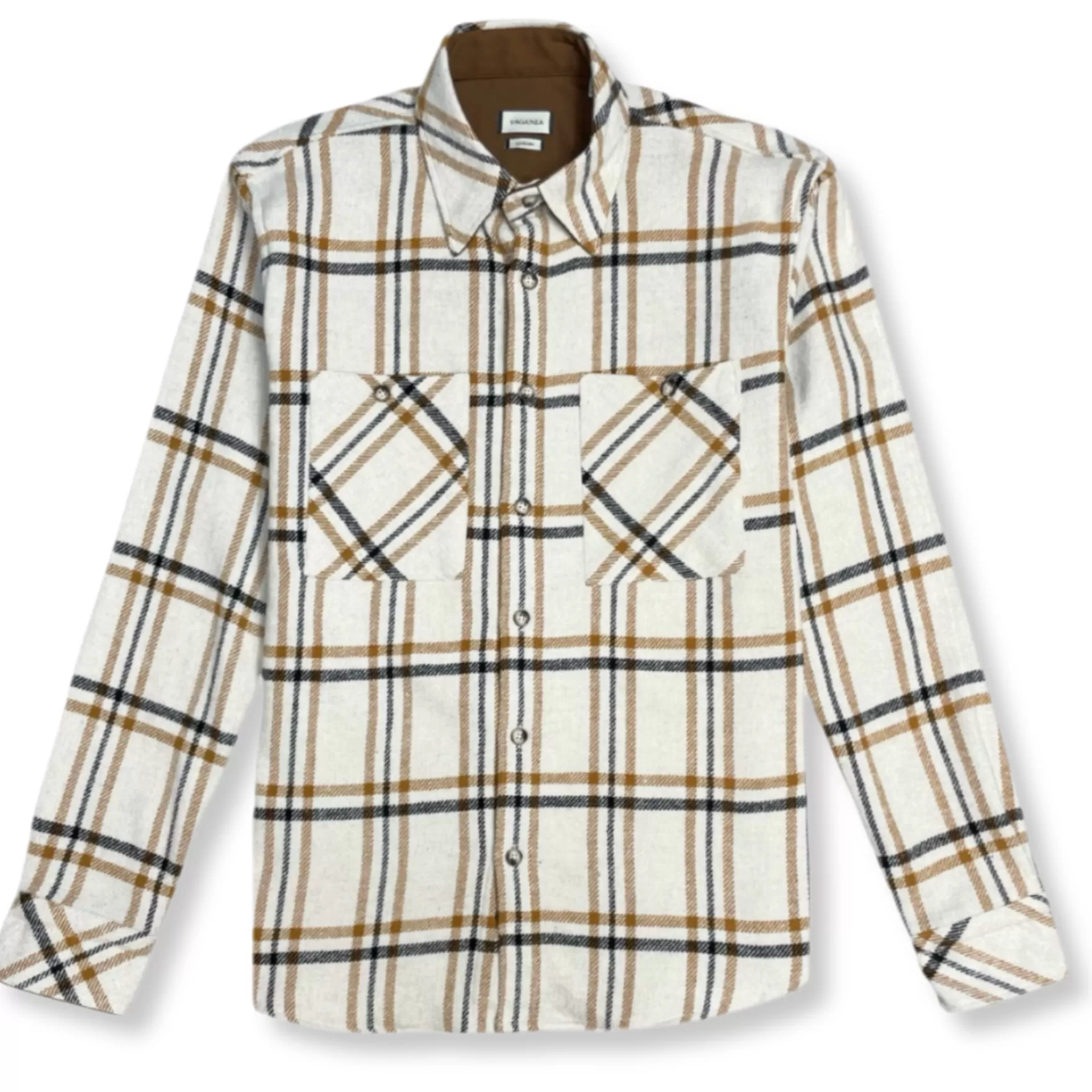 New Edition Fashion Button Downs-Vidal Plaid Flannel Shirt Beige