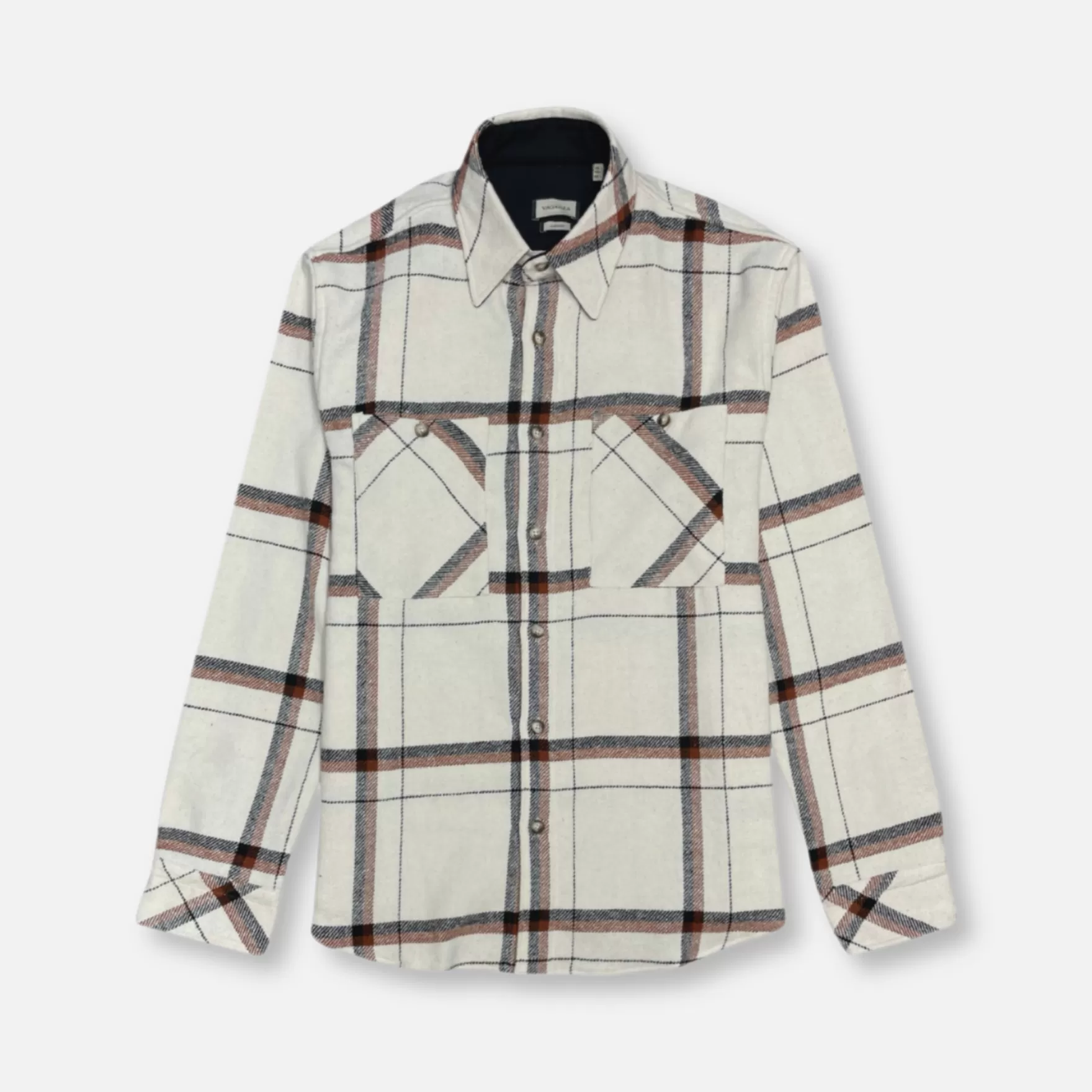 New Edition Fashion Button Downs-Vinny Plaid Flannel Shirt Ecru