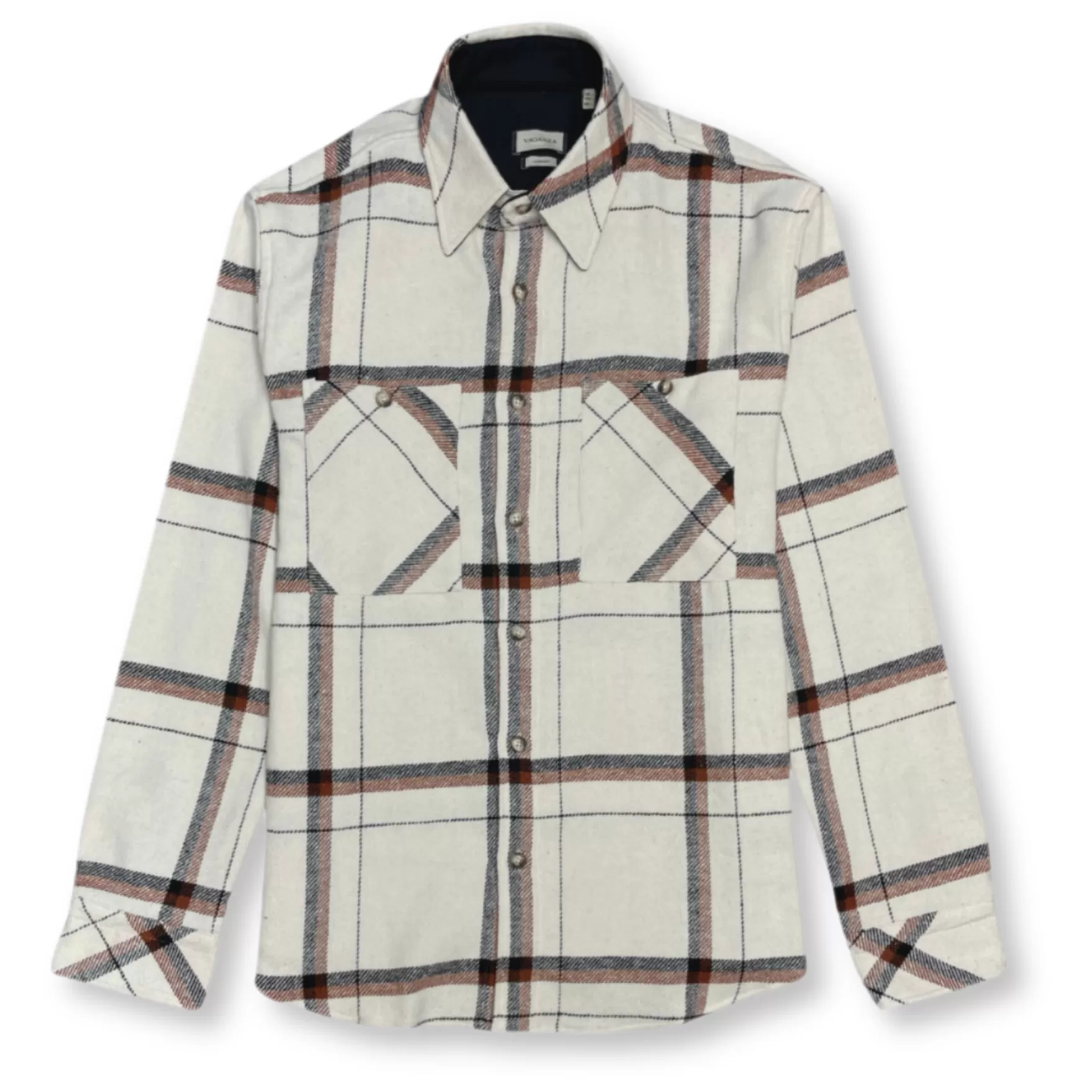 New Edition Fashion Button Downs-Vinny Plaid Flannel Shirt Ecru