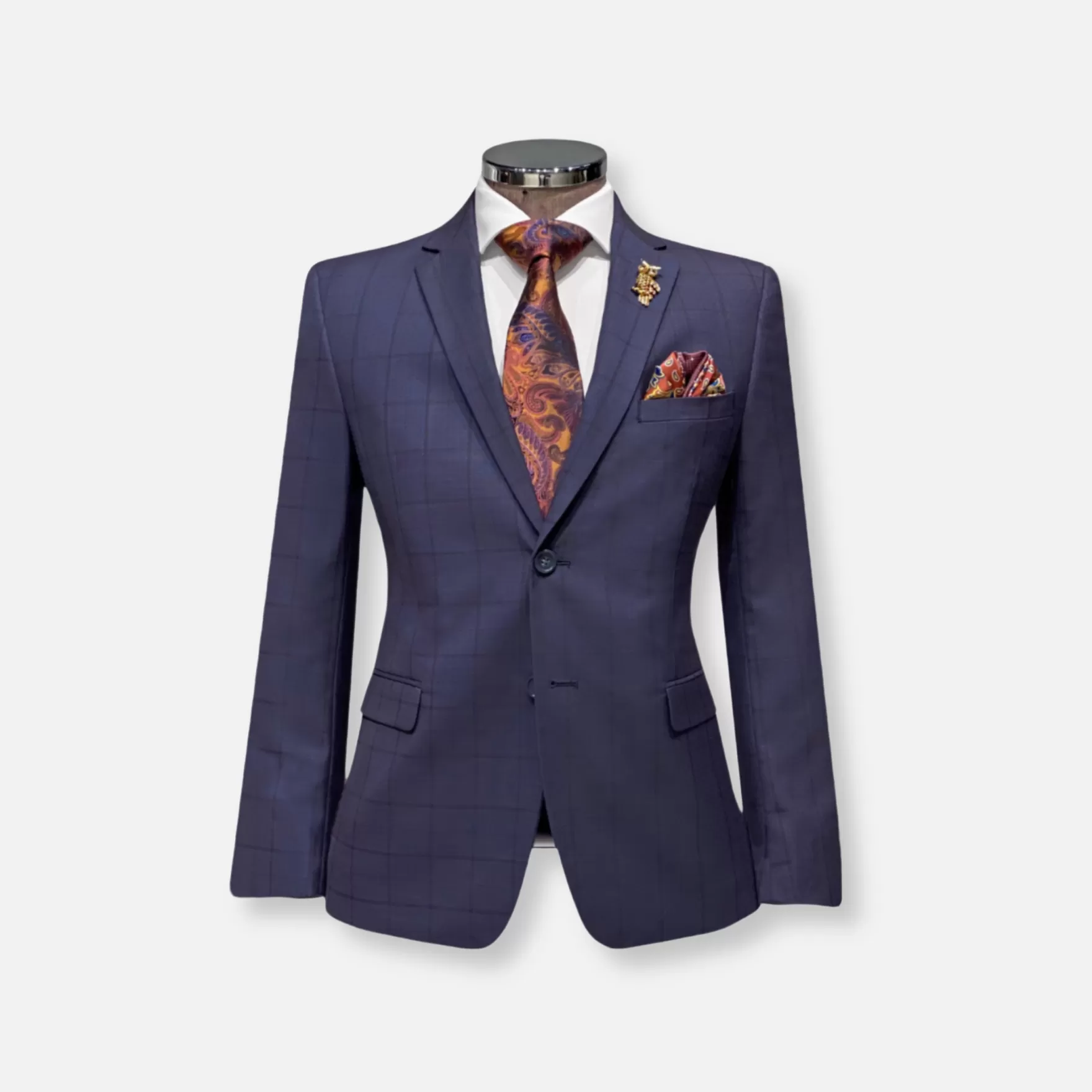 New Edition Fashion Suits-Williams Windowpane Vested Suit Navy