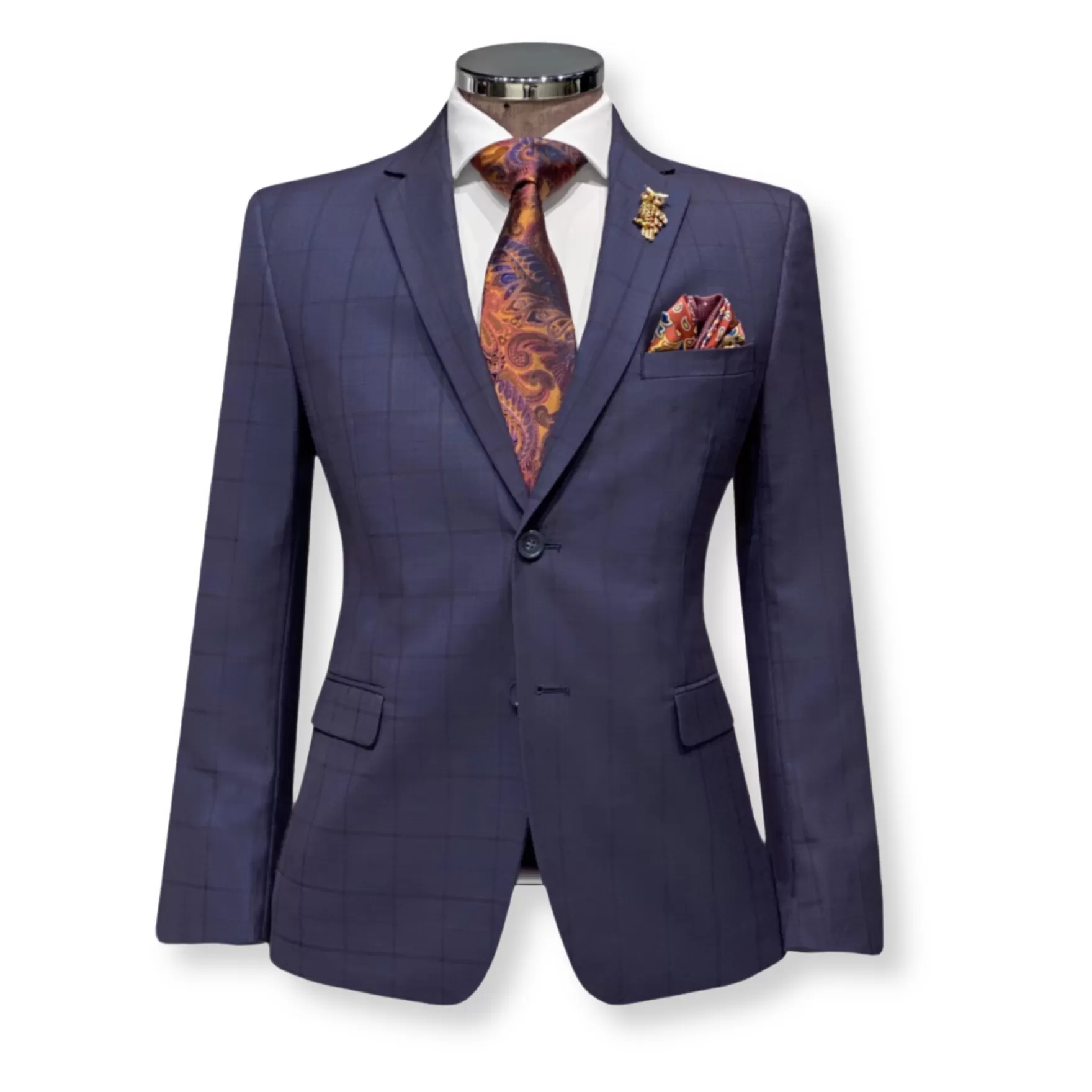 New Edition Fashion Suits-Williams Windowpane Vested Suit Navy