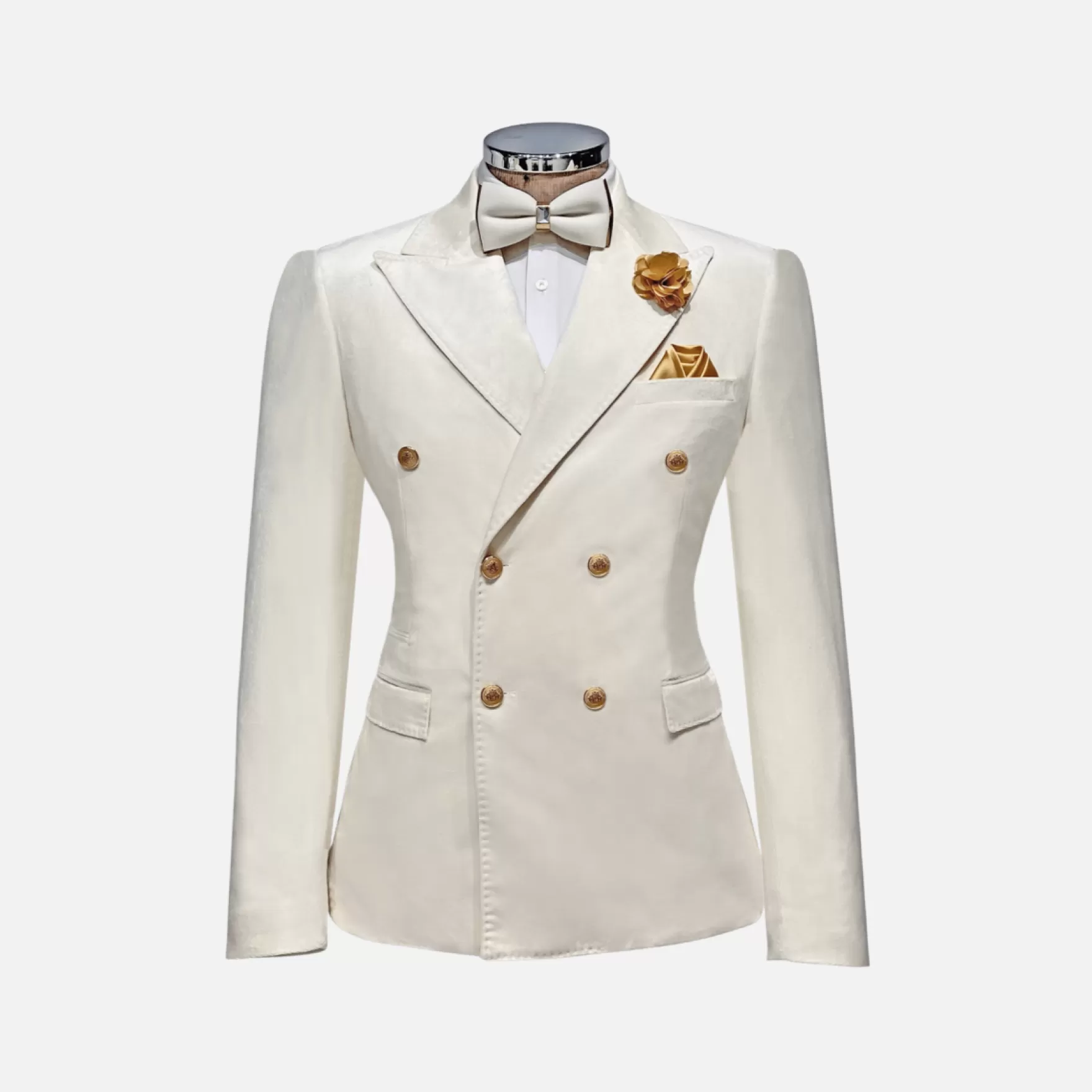 New Edition Fashion Suits-Zeus Velvet Double Breasted Suit Cream