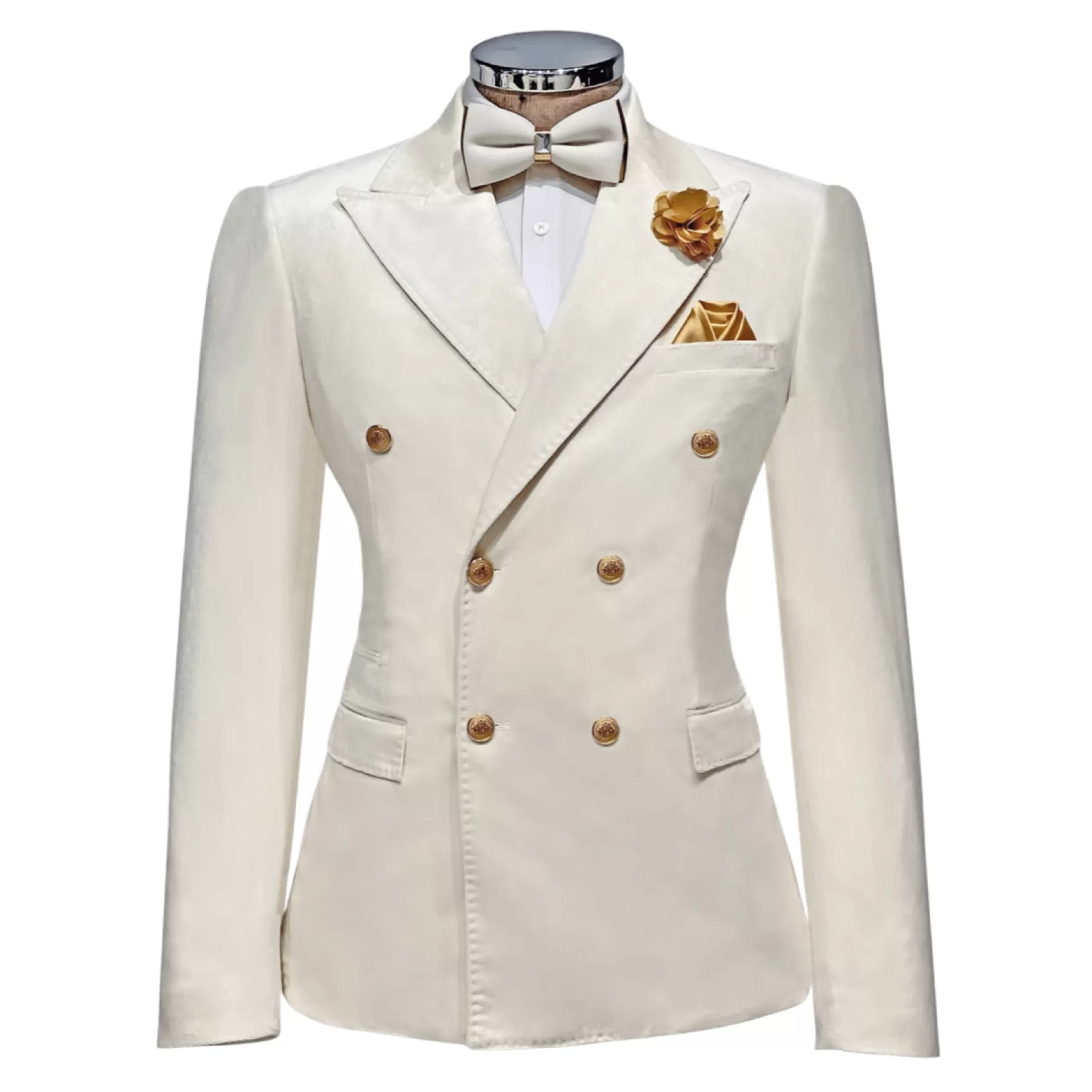 New Edition Fashion Suits-Zeus Velvet Double Breasted Suit Cream